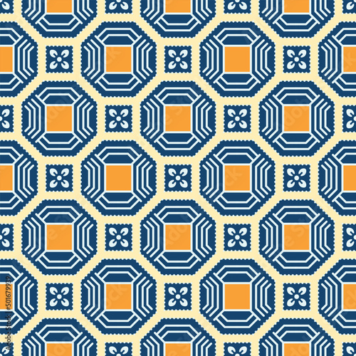 Japanese Octagon Flower Motif Vector Seamless Pattern