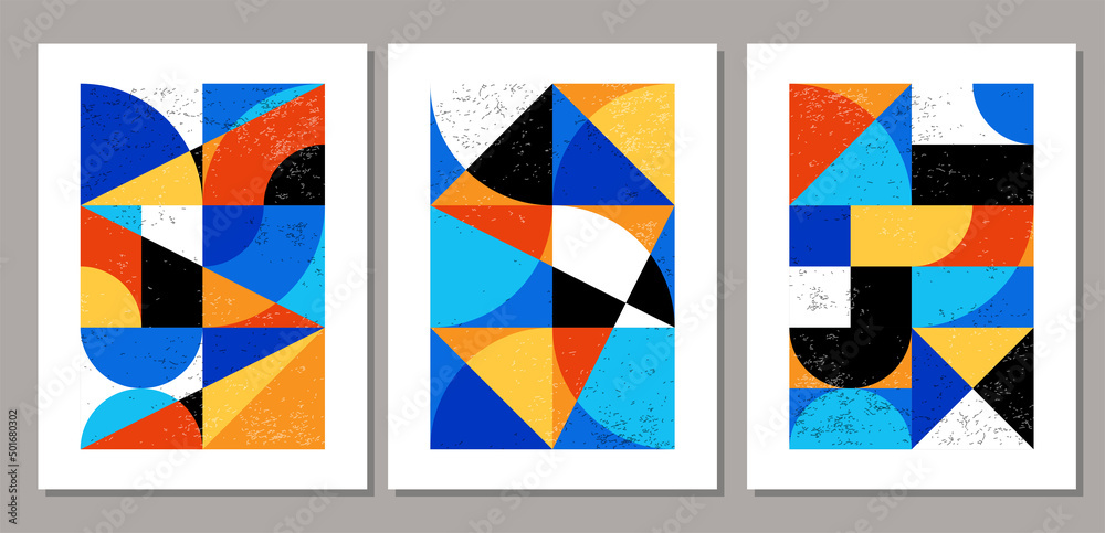 Set of minimal geometric design posters, vector template with primitive shapes Set of minimal geometric design posters, vector template with primitive shapes