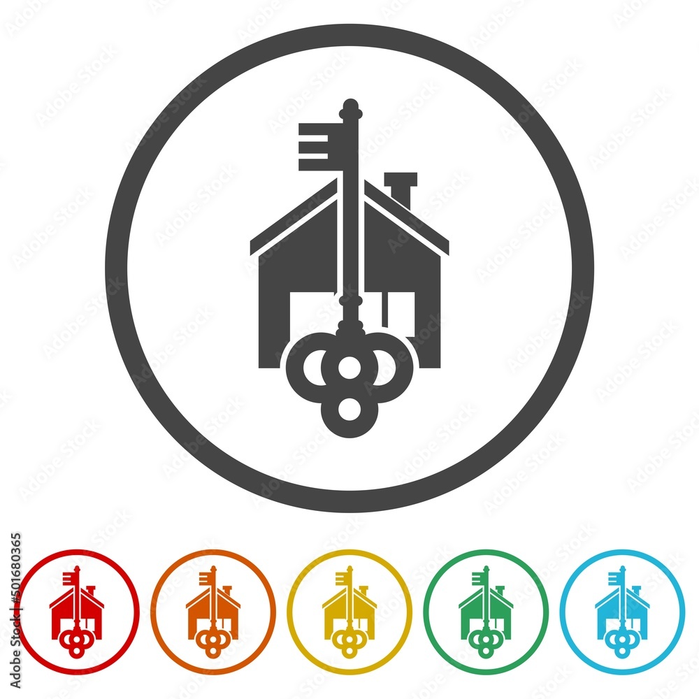 House and key icon. Set icons colorful House and key icon. Set icons colorful
