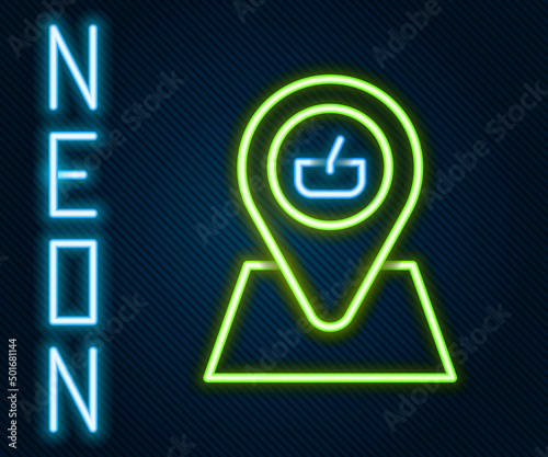 Glowing neon line Picnic location icon isolated on black background. Colorful outline concept. Vector