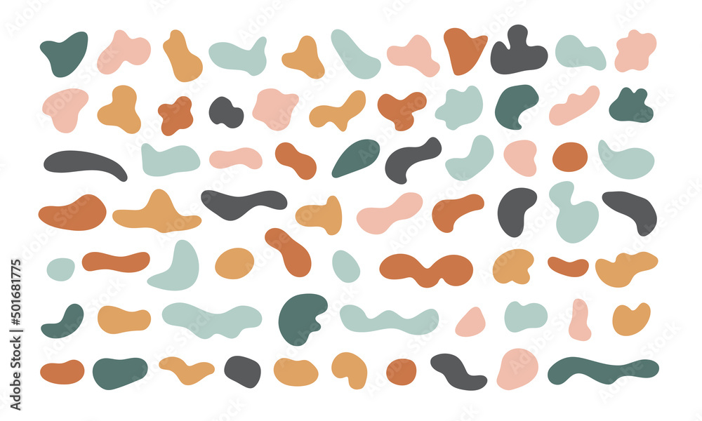Modern color palette of abstract liquid shape. Boho organic random blob elements Modern color palette of abstract liquid shape. Boho organic random blob elements