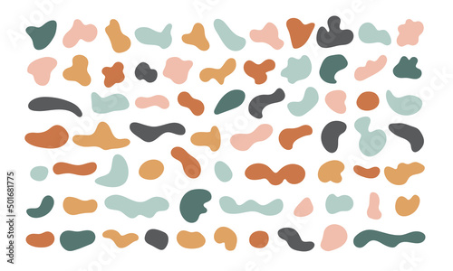 Modern color palette of abstract liquid shape. Boho organic random blob elements