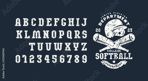 Slab serif font in sport style and softball emblem