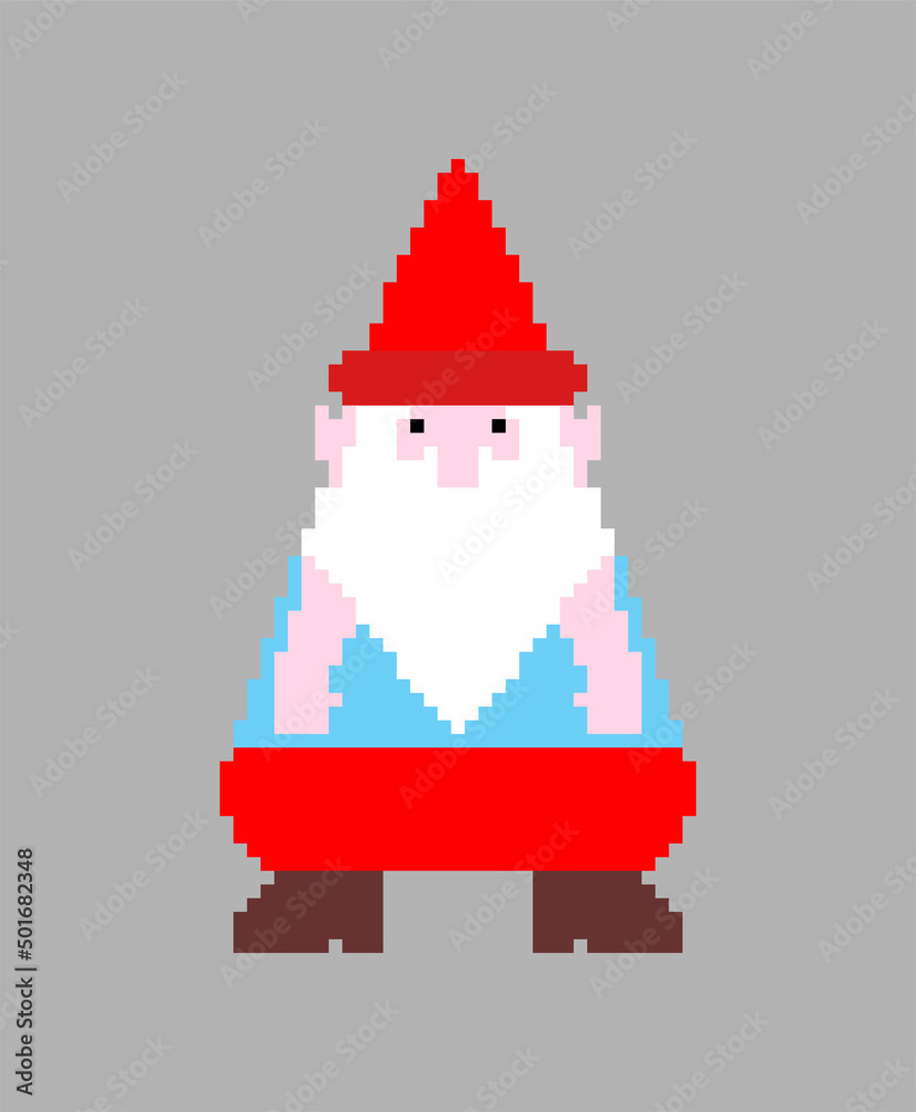 Garden gnome pixel art. 8 bit pixelated cartoon Vector illustration icon Garden gnome pixel art. 8 bit pixelated cartoon Vector illustration icon
