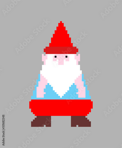 Garden gnome pixel art. 8 bit pixelated cartoon Vector illustration icon