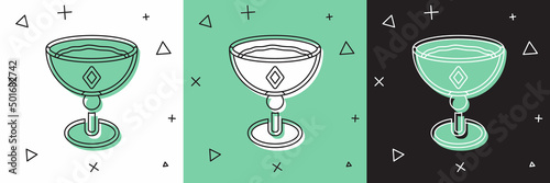 Set Medieval goblet icon isolated on white and green, black background. Vector