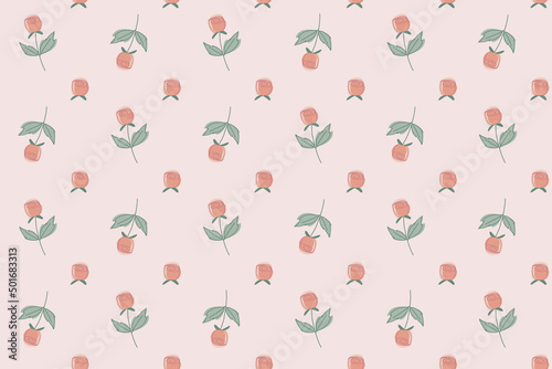 seamless pattern with rose on pastel pinkbackground. boho and simple line art concept. romantic love theme.