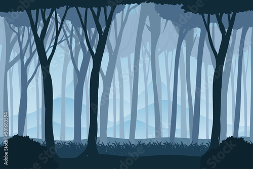 Silhouette shadow of forest scene