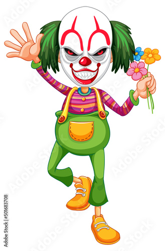 Cartoon clown holding flowers