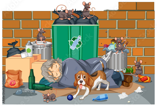 Outdoor scene with homeless people