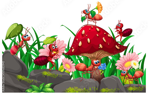 Happy insect in nature fairy tale scene