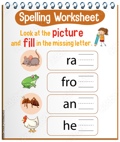 Spelling worksheet template for kids