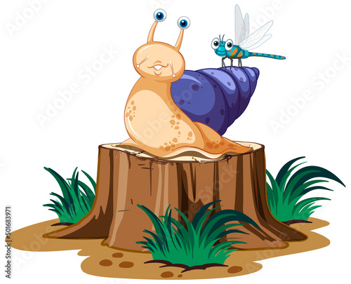 Cute snail and insects in cartoon style