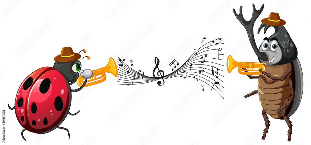 Ladybug and beetle playing trumpet Ladybug and beetle playing trumpet
