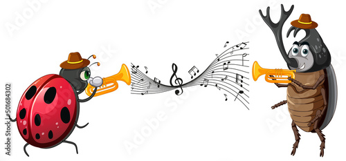 Ladybug and beetle playing trumpet