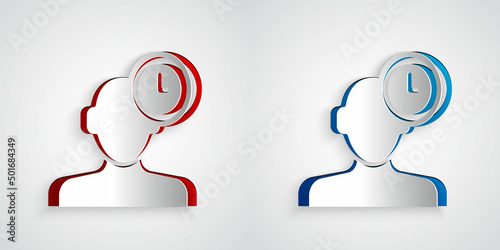 Paper cut Insomnia icon isolated on grey background. Sleep disorder with capillaries and pupils. Fatigue and stress. Paper art style. Vector