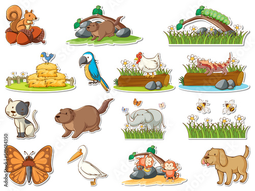 Sticker set of cartoon wild animals