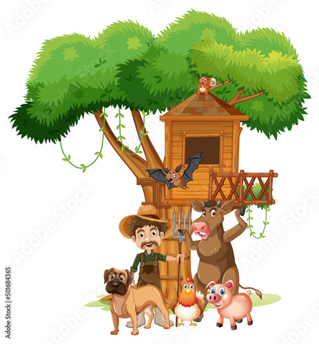 Farm animals on white background