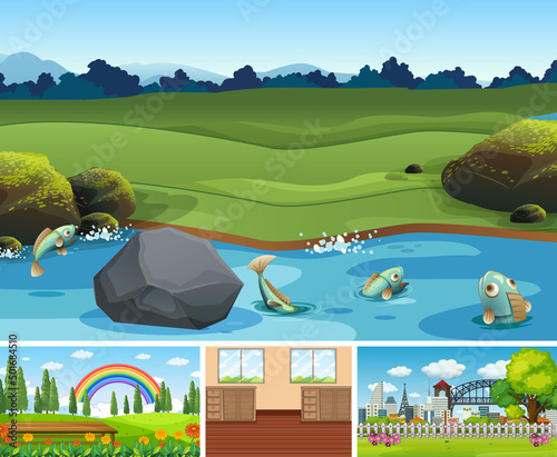 Different scene background with green grass