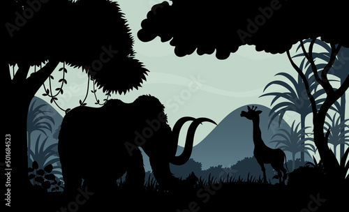 Silhouette shadow of forest scene