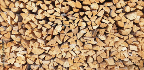 Background of stacked chopped firewood.