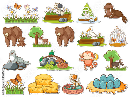 Sticker set of cartoon wild animals
