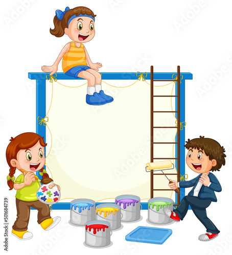 Board template with kids painting
