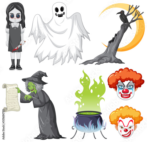 Halloween theme with witch and zombie