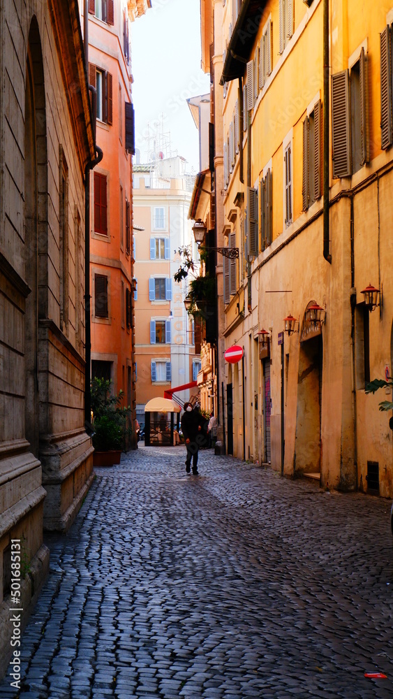 
View of old narrow street in Rome, Italy