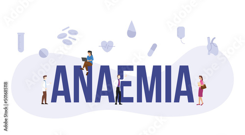 anaemia blood concept with big word or text and people with modern flat style