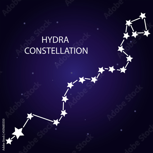 The constellation Hydra with bright stars. Vector illustration.