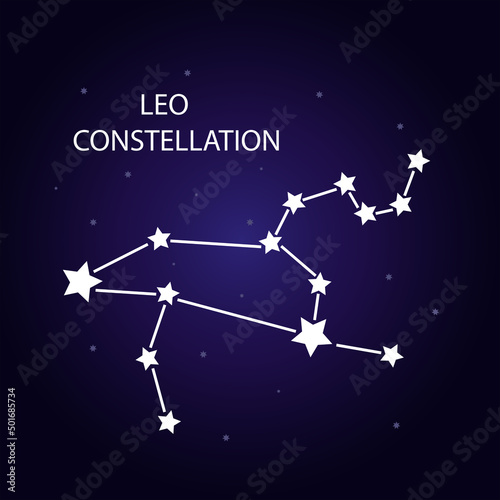 The constellation of Leo with bright stars. Vector illustration.