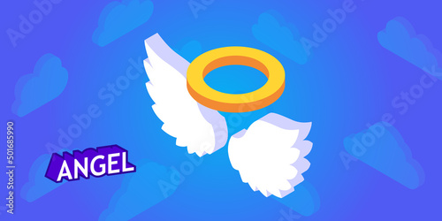 Angel isometric design icon. Vector web illustration. 3d colorful concept