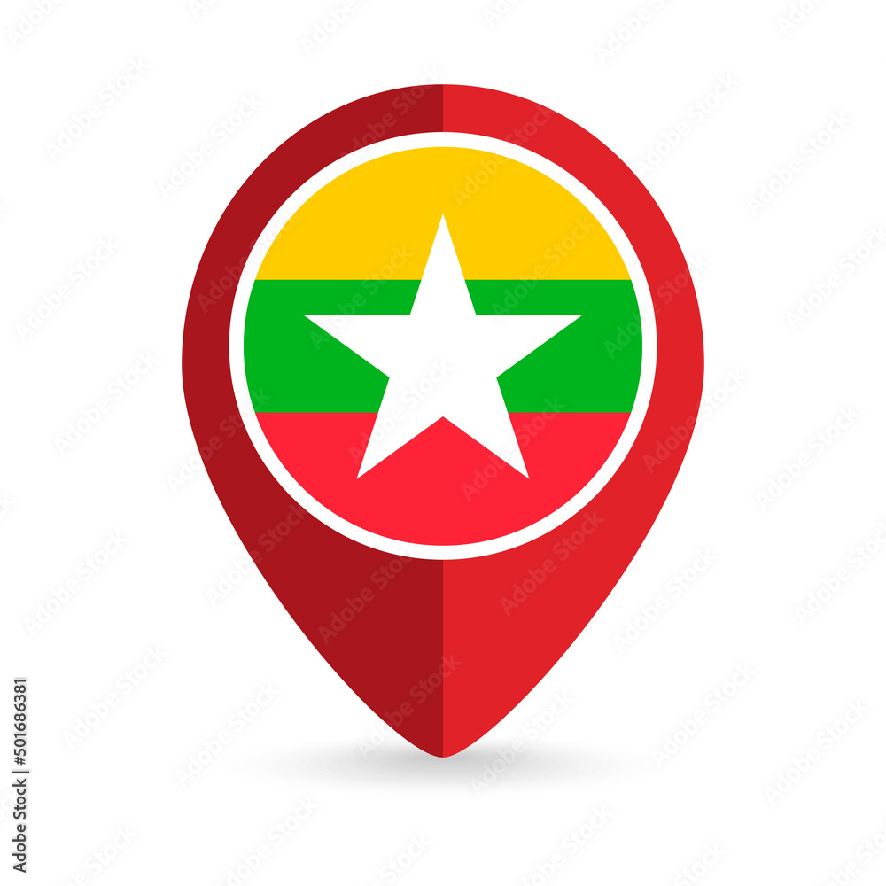 Map pointer with contry Myanmar. Myanmar flag. Vector illustration. Map pointer with contry Myanmar. Myanmar flag. Vector illustration.
