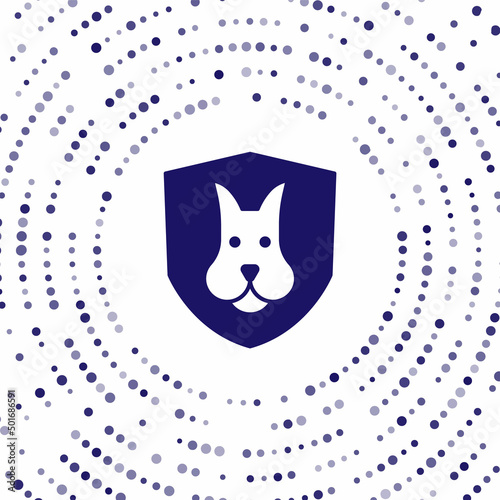 Blue Animal health insurance icon isolated on white background. Pet protection concept. Dog or cat paw print. Abstract circle random dots. Vector
