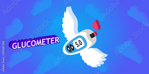 Glucometer isometric design icon. Vector web illustration. 3d colorful concept