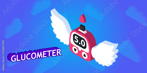 Glucometer isometric design icon. Vector web illustration. 3d colorful concept