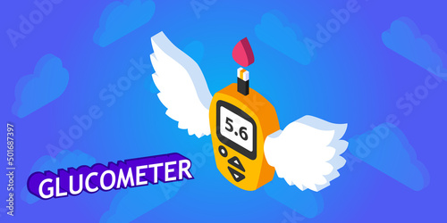 Glucometer isometric design icon. Vector web illustration. 3d colorful concept