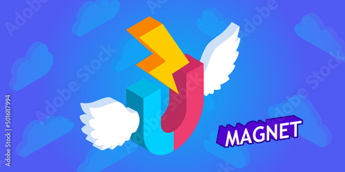 Magnet isometric design icon. Vector web illustration. 3d colorful concept