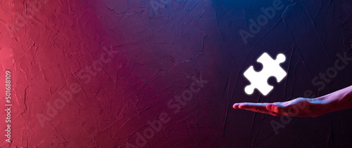 Bilde på lerret Businessman hands connecting puzzle pieces representing the merging of two companies or joint venture, partnership, Mergers and acquisition concept