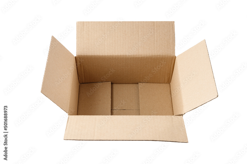 Open empty cardboard box isolated on white Open empty cardboard box isolated on white