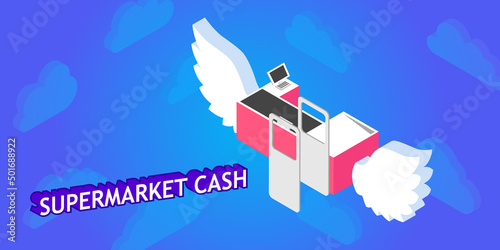Supermarket cash isometric design icon. Vector web illustration. 3d colorful concept