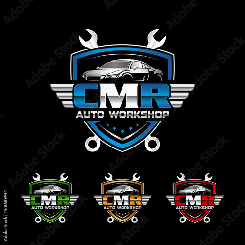 CMR Auto workshop logo. Automotive repair logo. Car Garage logo design template. 