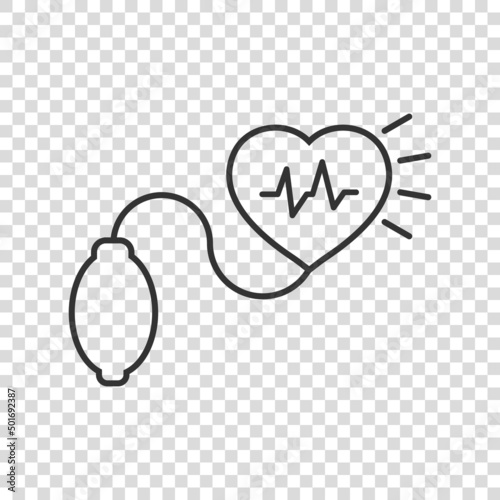Arterial blood pressure icon in flat style. Heartbeat monitor vector illustration on isolated background. Pulse diagnosis sign business concept.