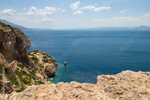 Beautiful seascape, amazing cliffs on mediterranean sea, summer vacations, Greece