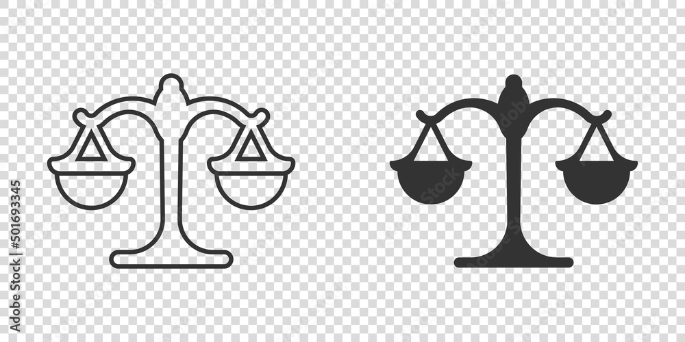 Scales icon in flat style. Libra vector illustration on isolated background. Mass comparison sign business concept. Scales icon in flat style. Libra vector illustration on isolated background. Mass comparison sign business concept.