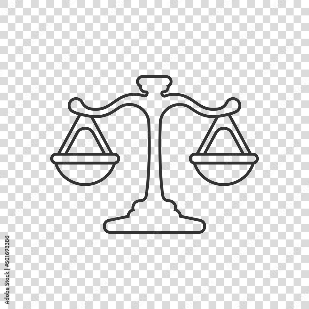 Scales icon in flat style. Libra vector illustration on isolated background. Mass comparison sign business concept. Scales icon in flat style. Libra vector illustration on isolated background. Mass comparison sign business concept.
