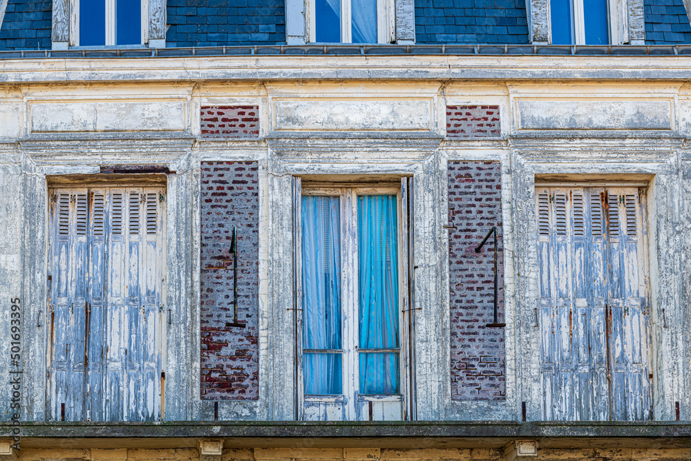 Shutters on an old house facade in Provence, France