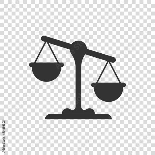 Scales icon in flat style. Libra vector illustration on isolated background. Mass comparison sign business concept.
