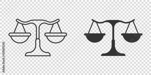 Scales icon in flat style. Libra vector illustration on isolated background. Mass comparison sign business concept.